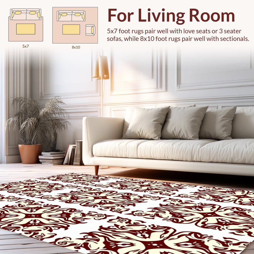 Ornate Figure Scroll Beige Red Rug