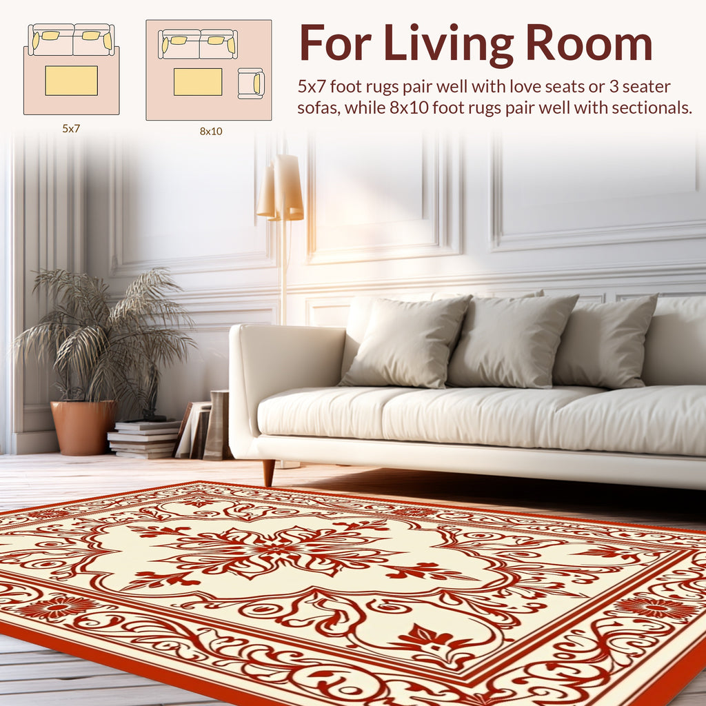 Classic Red Cream Floral Motif Rug