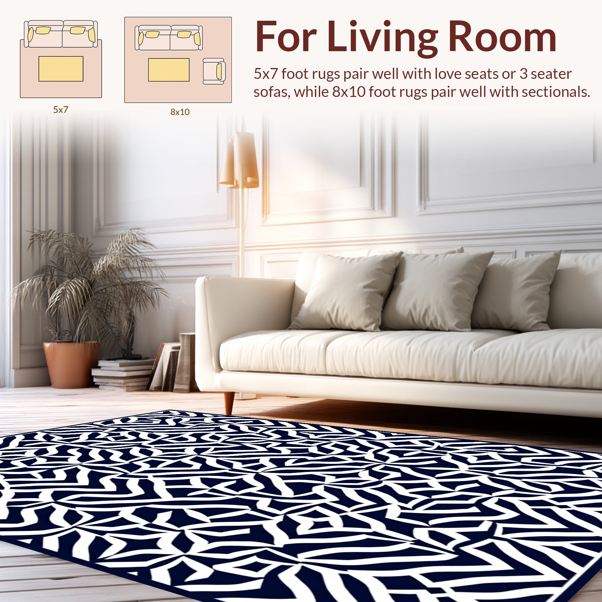 Abstract White Navy Organic Pattern Rug