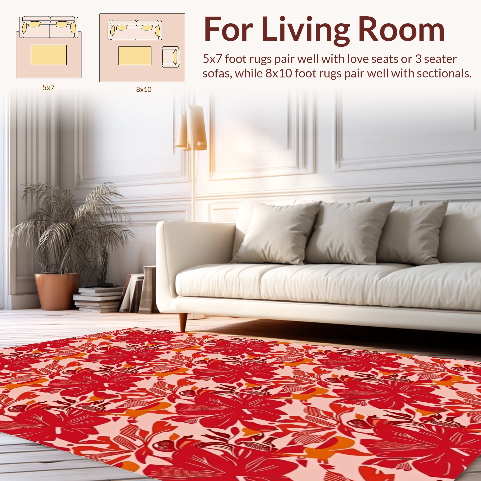 Red Floral Tropical Pattern Rug
