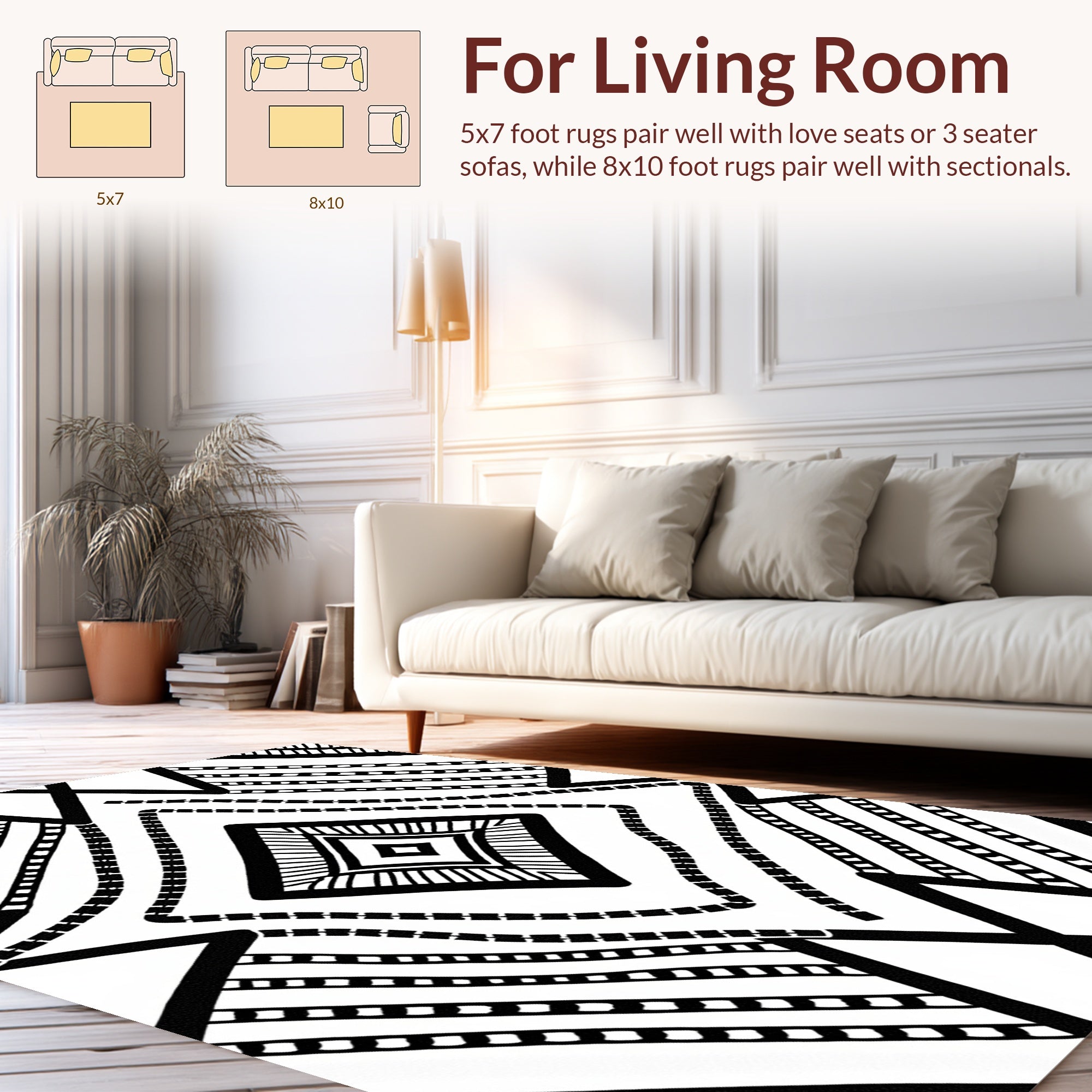 Monochrome Geometric Stripe Diamond Design Rug