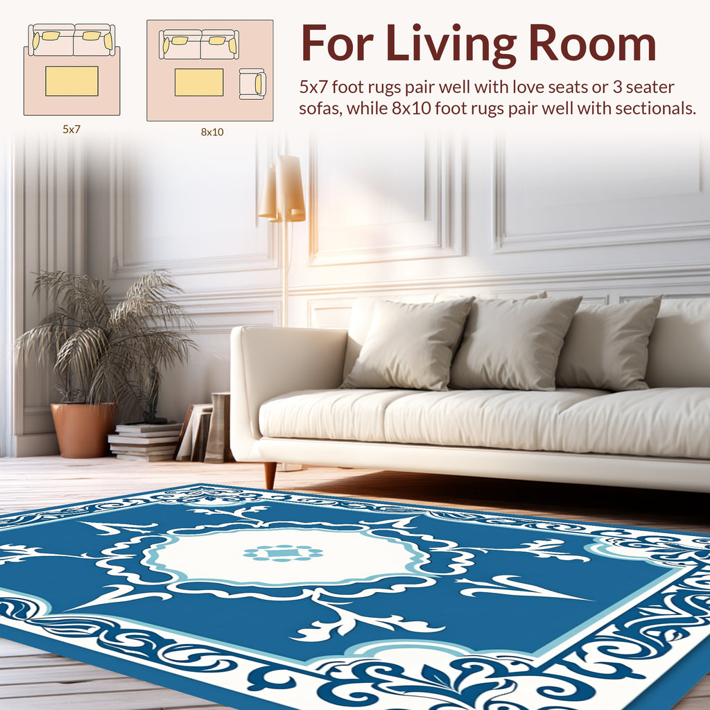 Classic Blue Floral Medallion Pattern Rug
