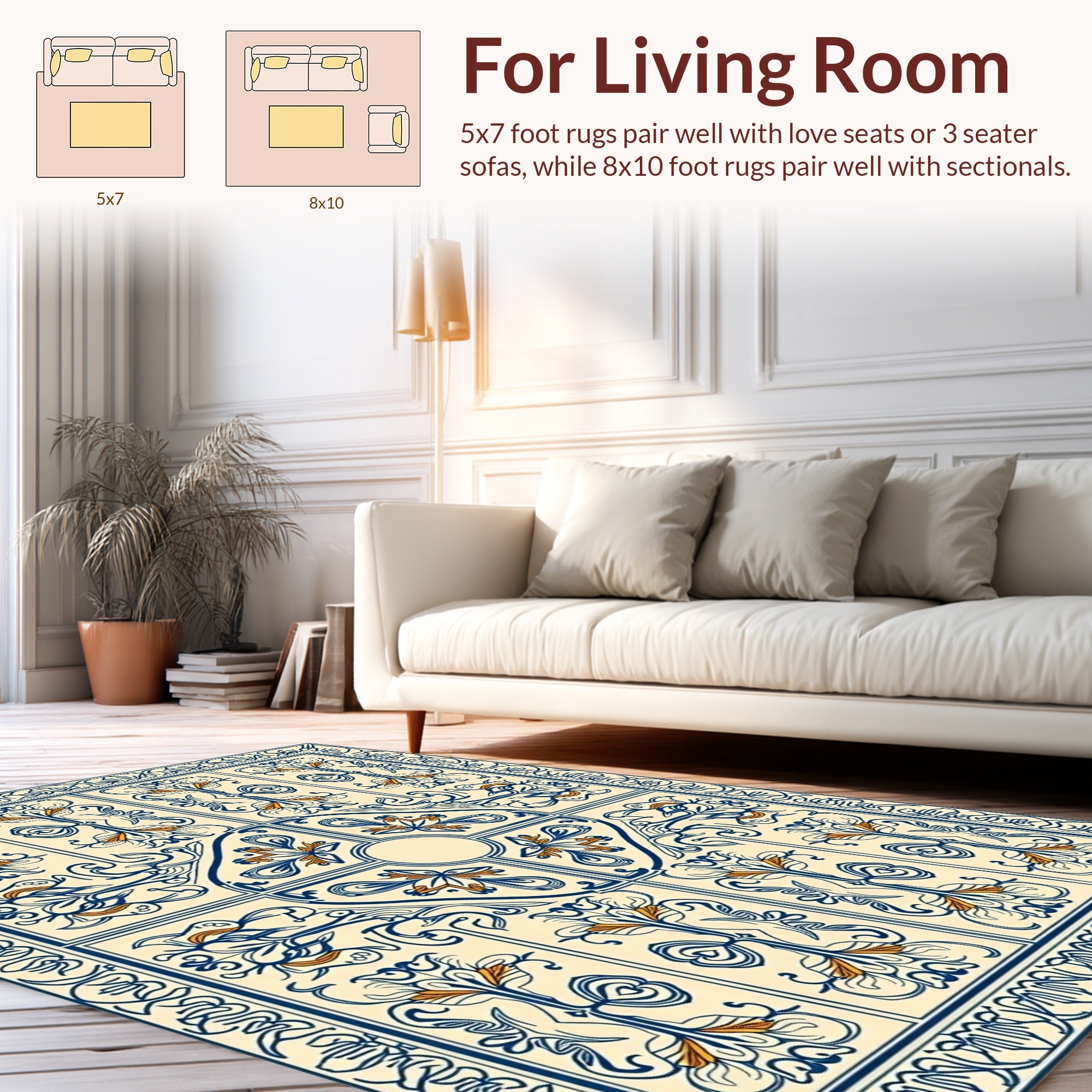 Ornate Blue Floral Medallion Tapestry Rug