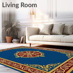 Royal Blue Gold Floral Medallion Border Rug