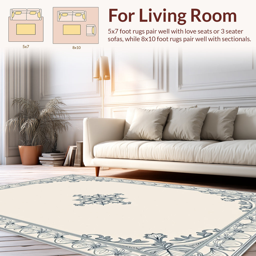 Elegant Floral Medallion Border Design Rug