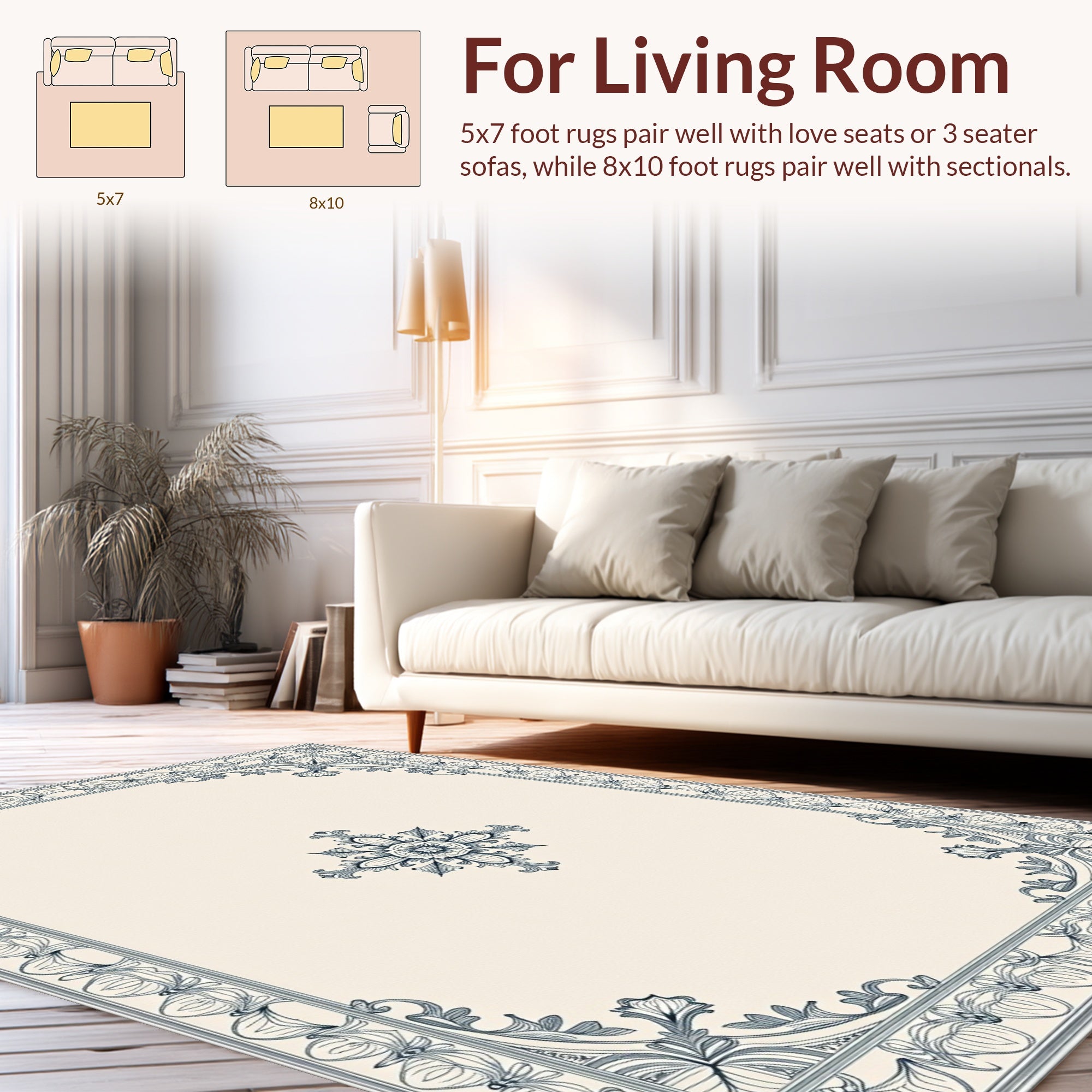Elegant Floral Medallion Border Design Rug