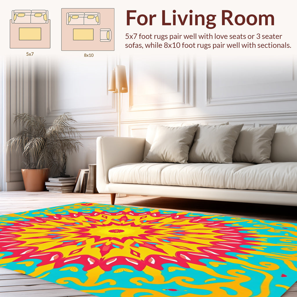 Radiant Sunburst Mandala Design With Swirls Rug