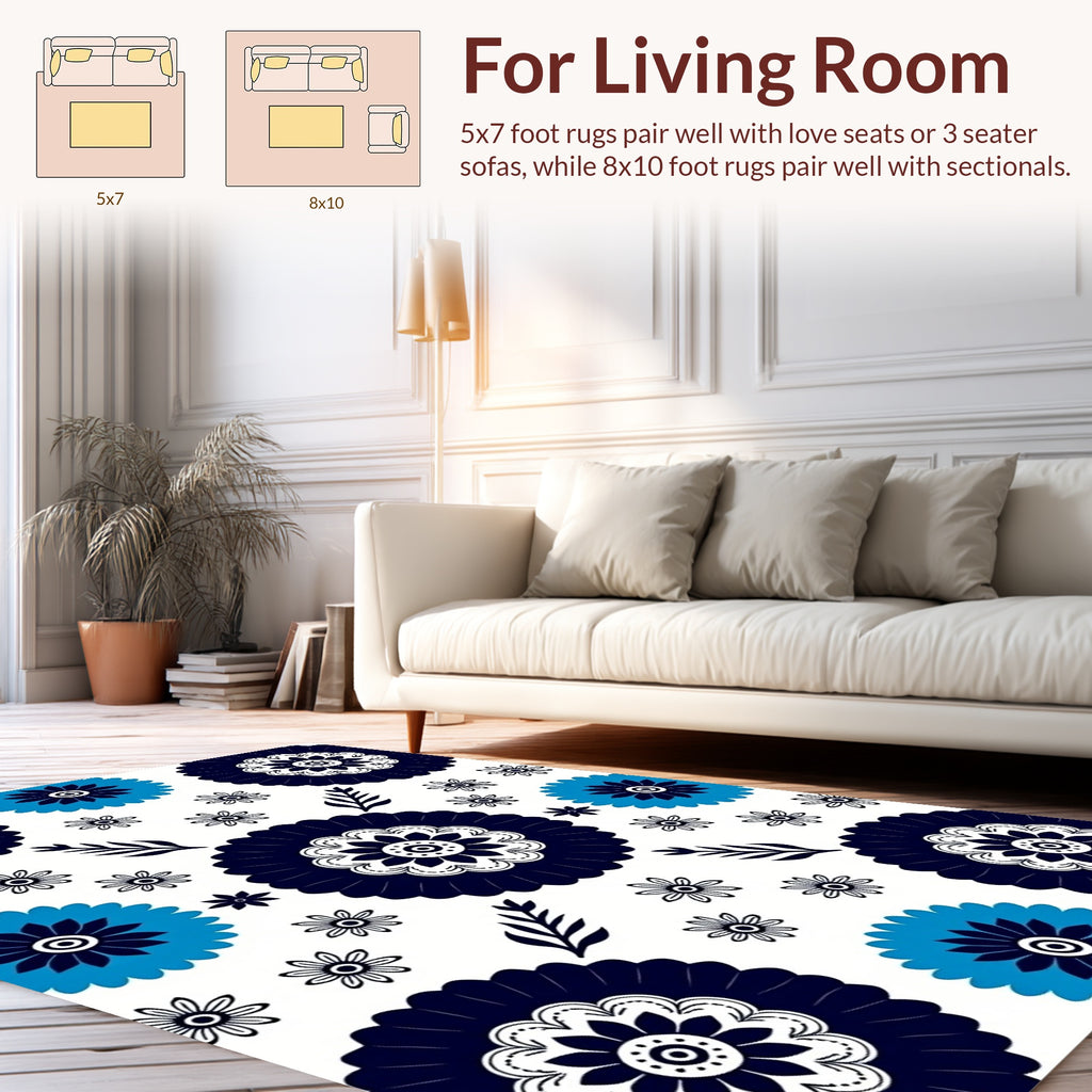 Floral Motif Cobalt Blue And Teal Rug