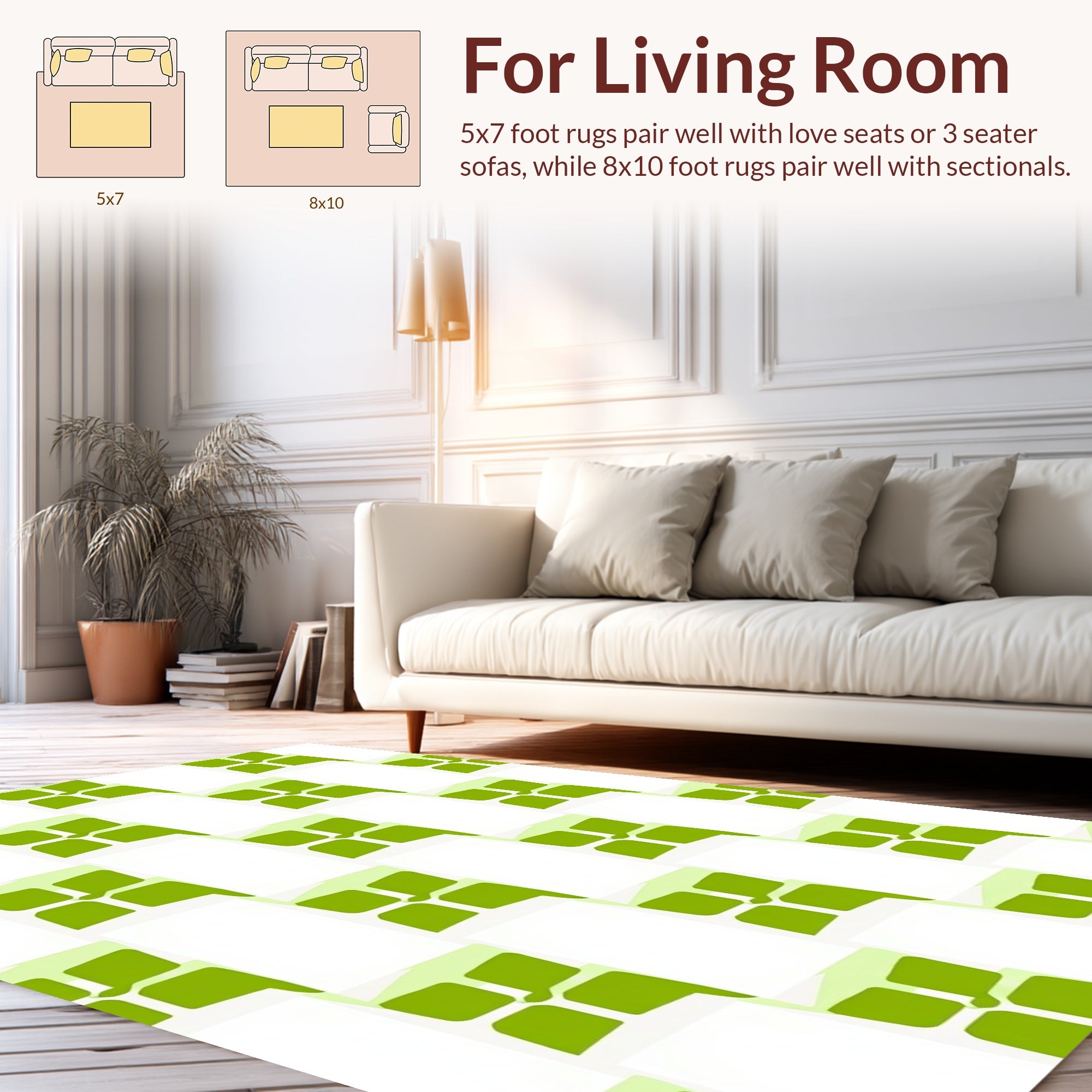 Geometric Checkerboard Green White Pattern Rug