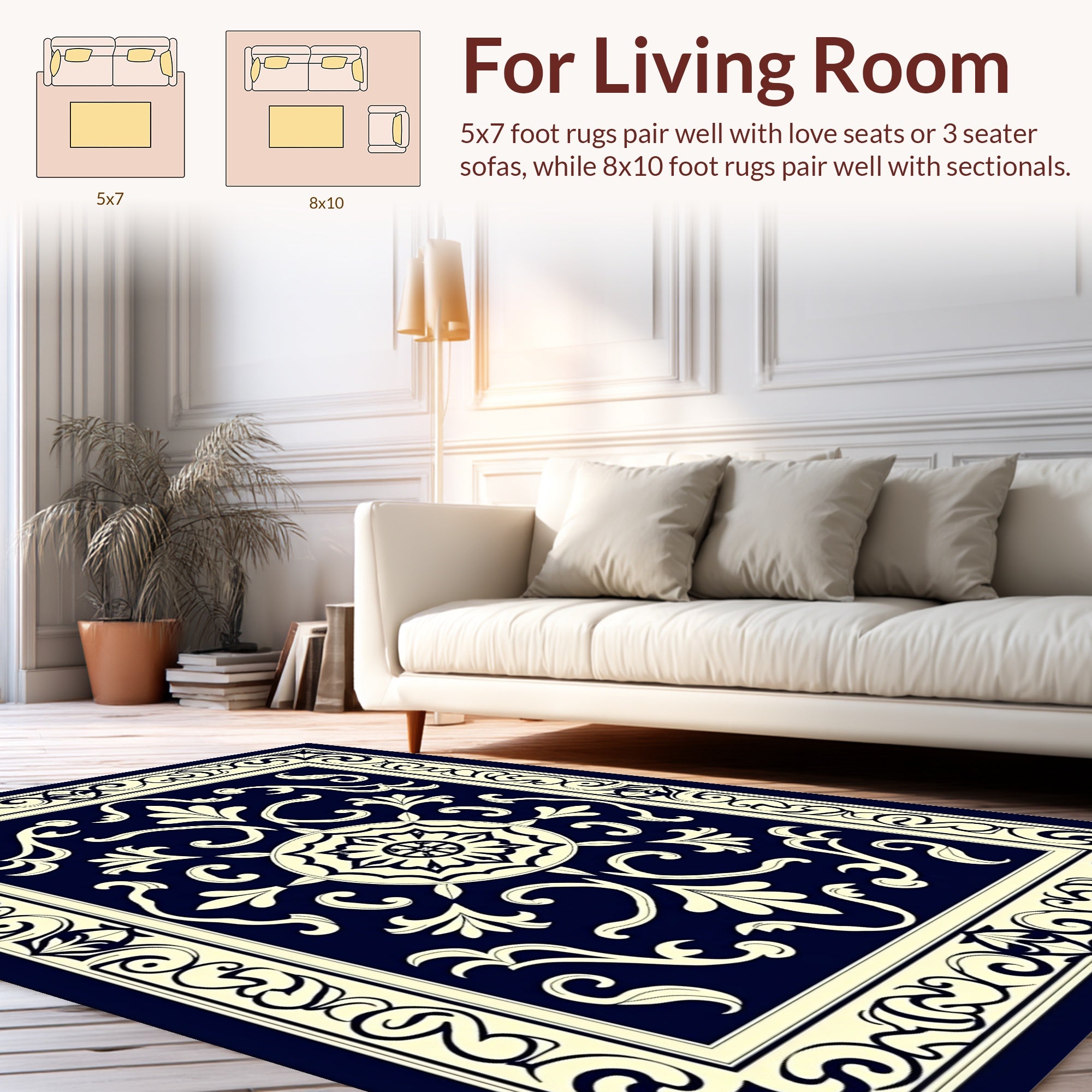 Naval Cream Intricate Scrollwork Pattern Rug