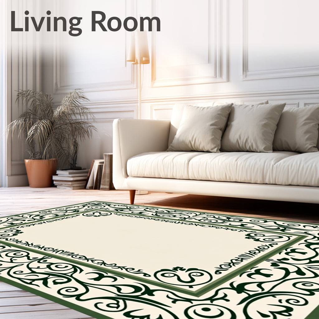 Green Scrollwork Elegant Ornate Rug