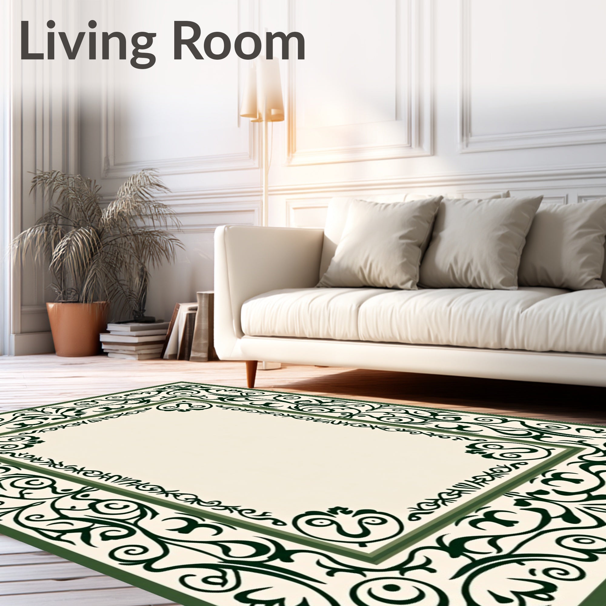 Green Scrollwork Elegant Ornate Rug