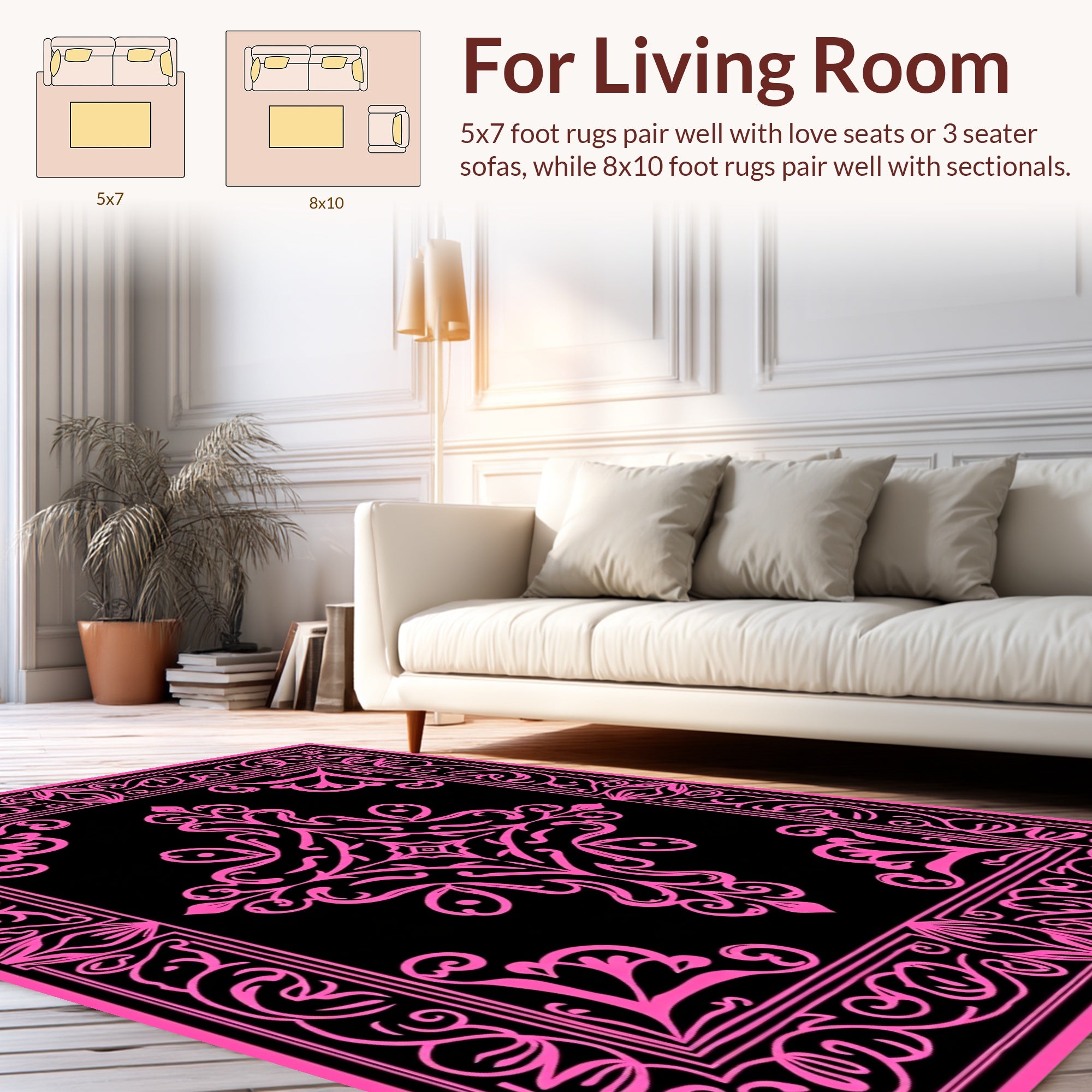 Ornate Pink Black Paisley Pattern Design Rug