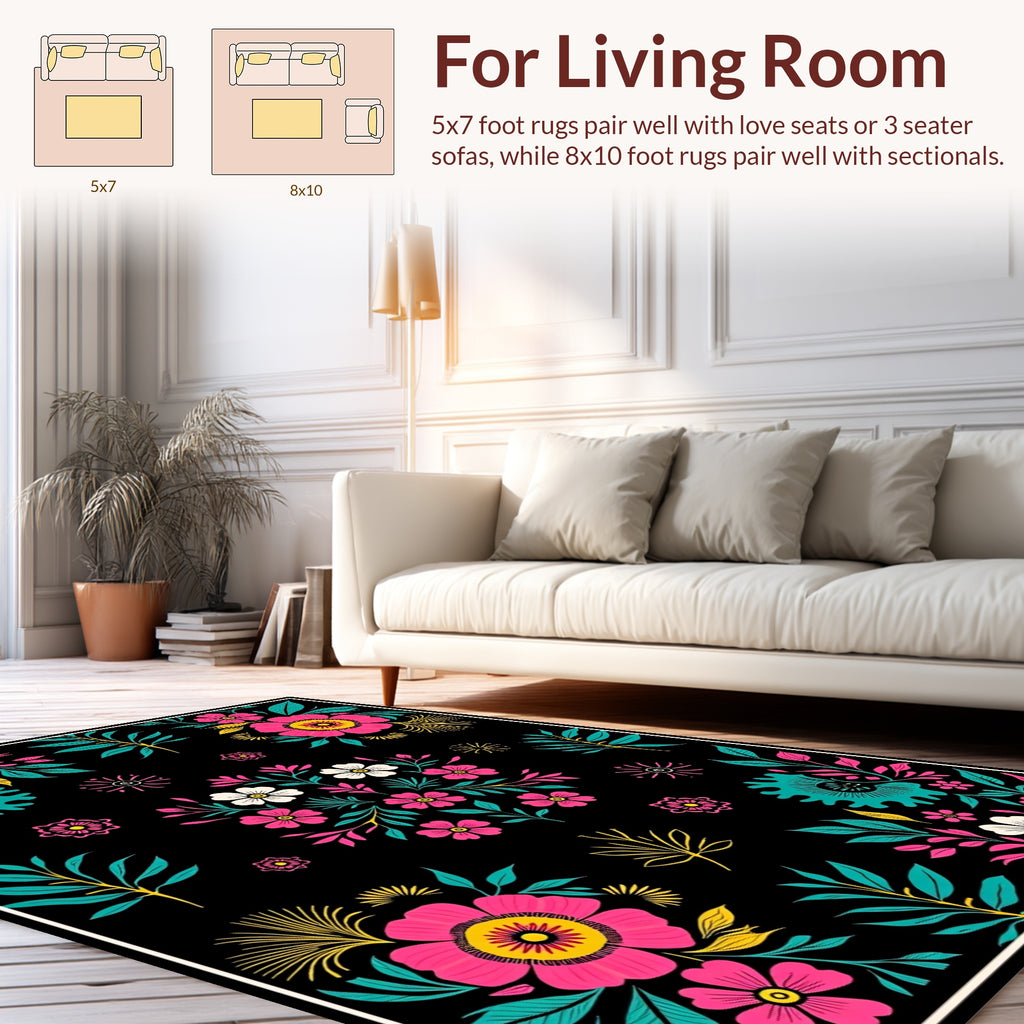 Vibrant Floral And Leaf Pattern Rug