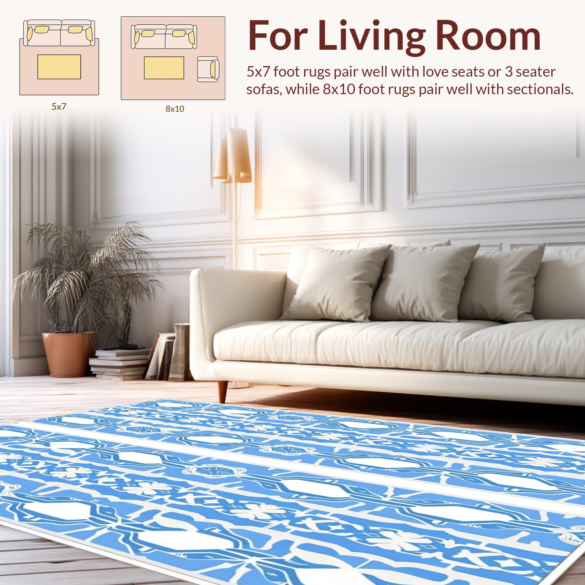 Blue White Intricate Geometric Pattern Rug