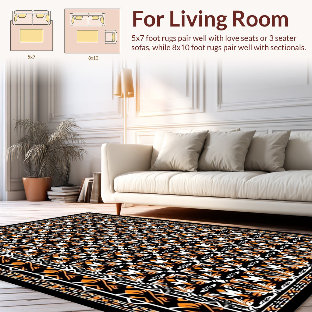 Bold Orange And White Floral Pattern Rug