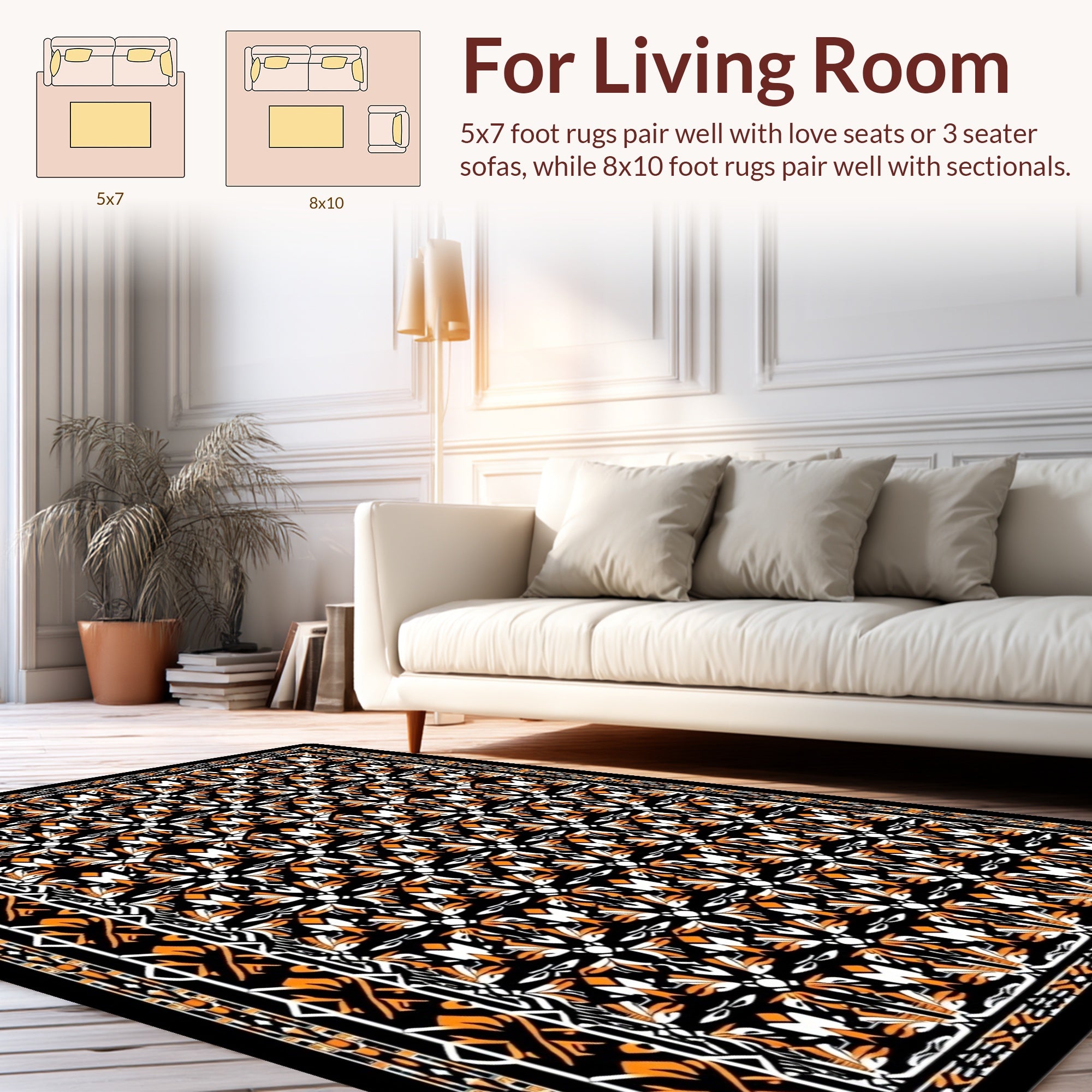 Bold Orange And White Floral Pattern Rug