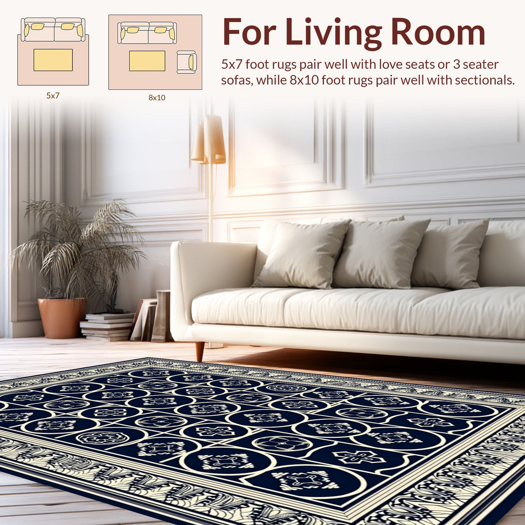 Geometric Pattern With Circular Motifs Rug