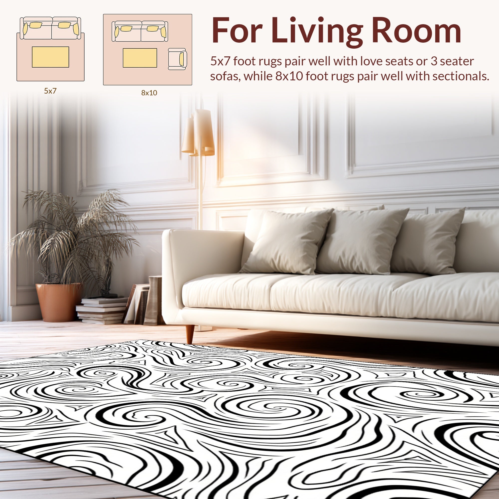 Abstract Swirl Triangle Black White Pattern Rug