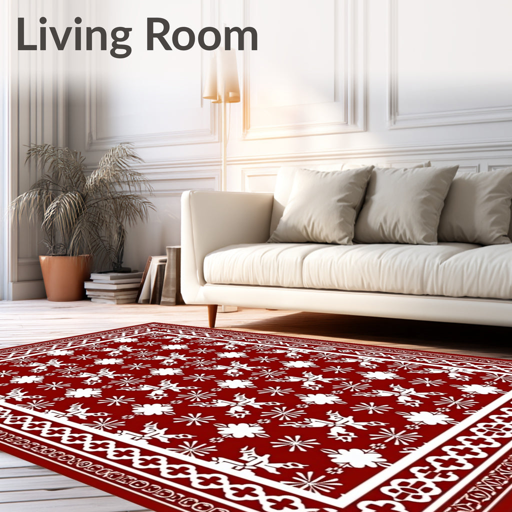 Crimson White Geometric Floral Medallion Rug