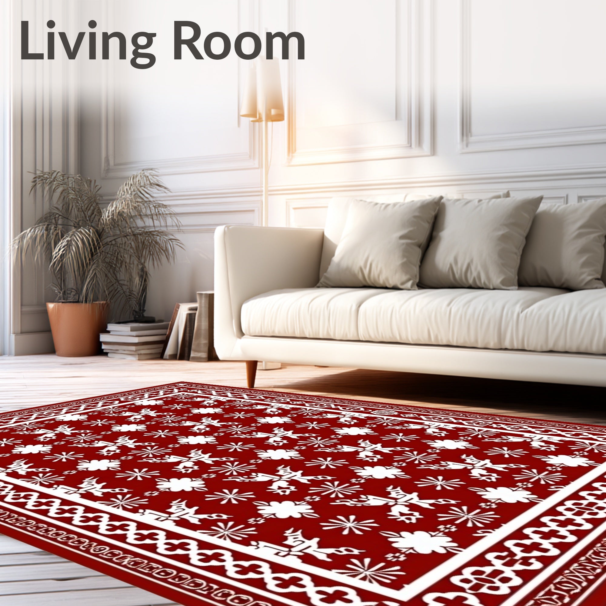 Crimson White Geometric Floral Medallion Rug
