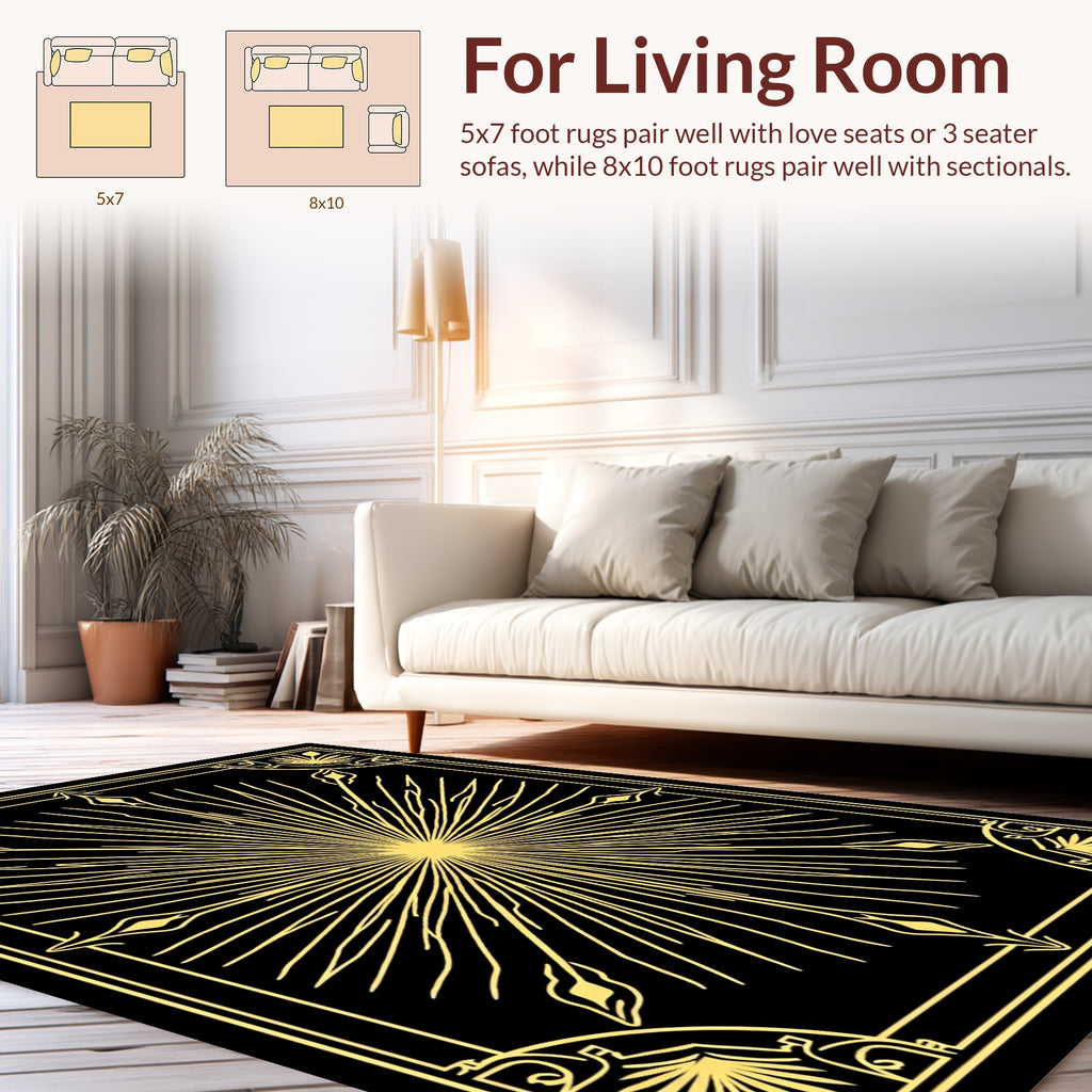 Golden Sunburst Geometric Art Design Rug