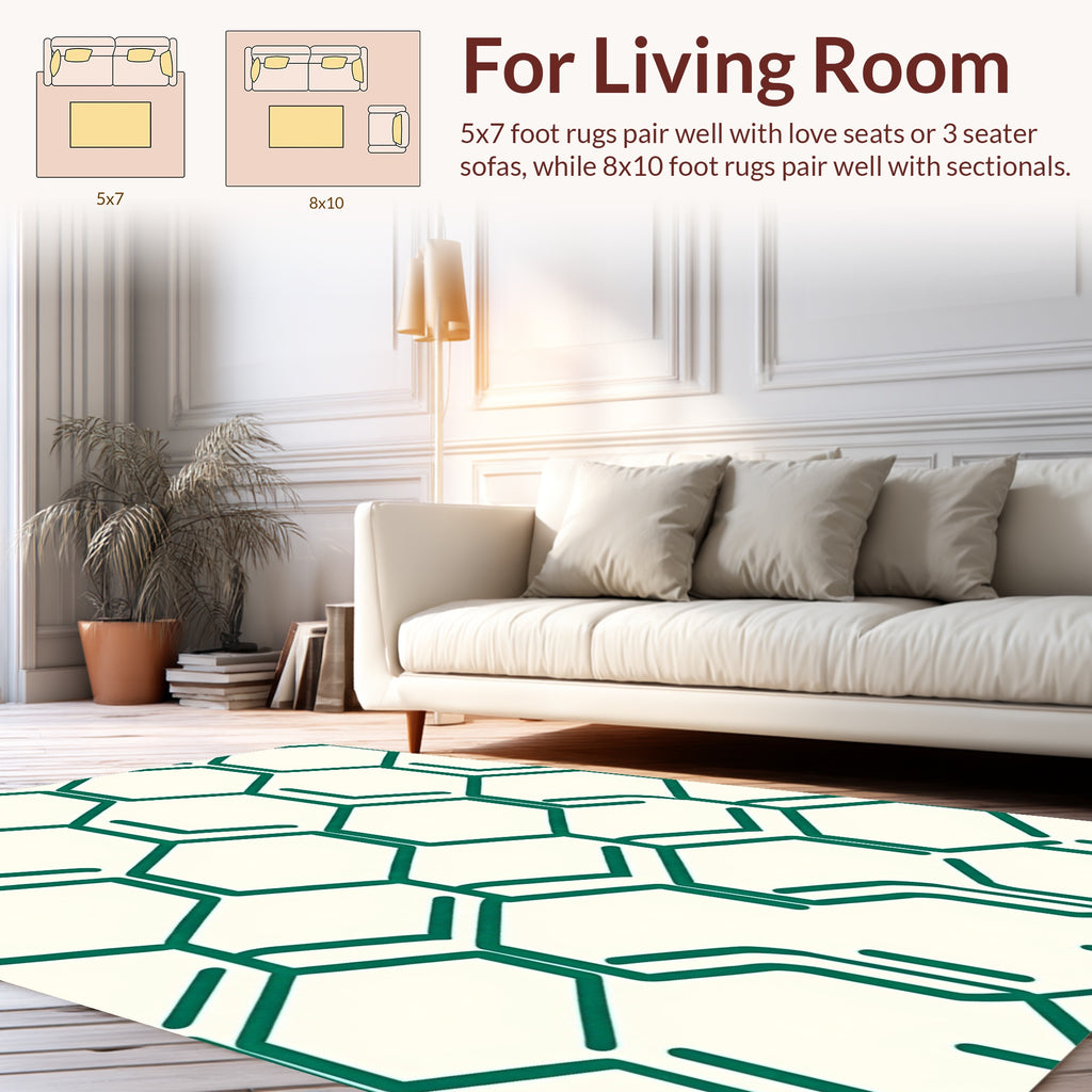 Green Geometric Hexagon Pattern Rug