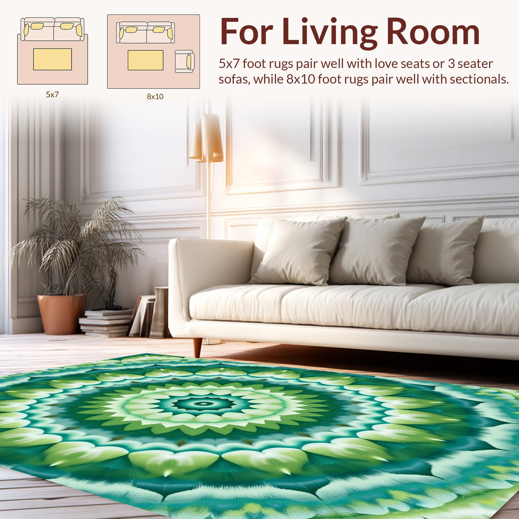 Green Emerald Kaleidoscope Pattern Rug