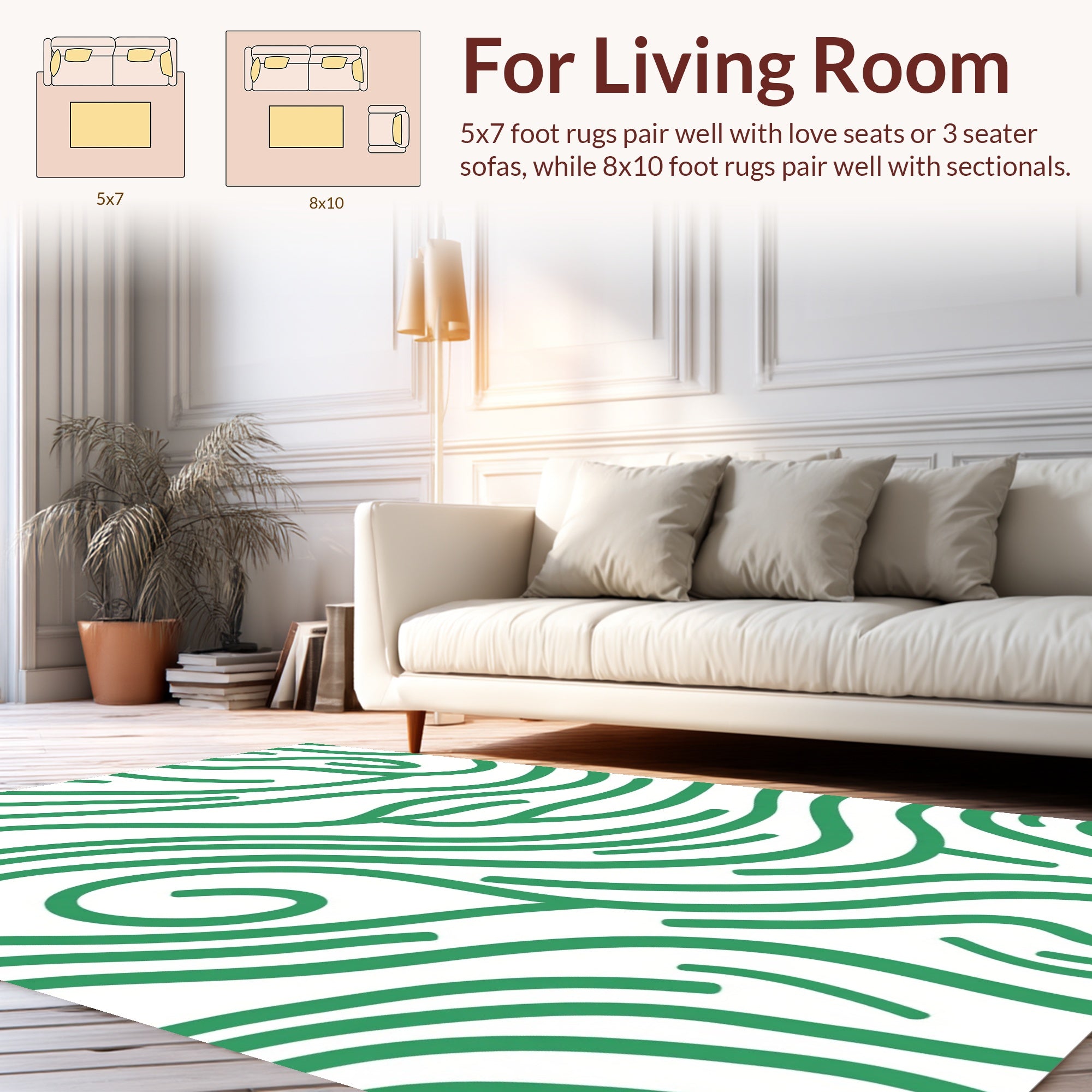 Organic Green Swirl Abstract Pattern Rug
