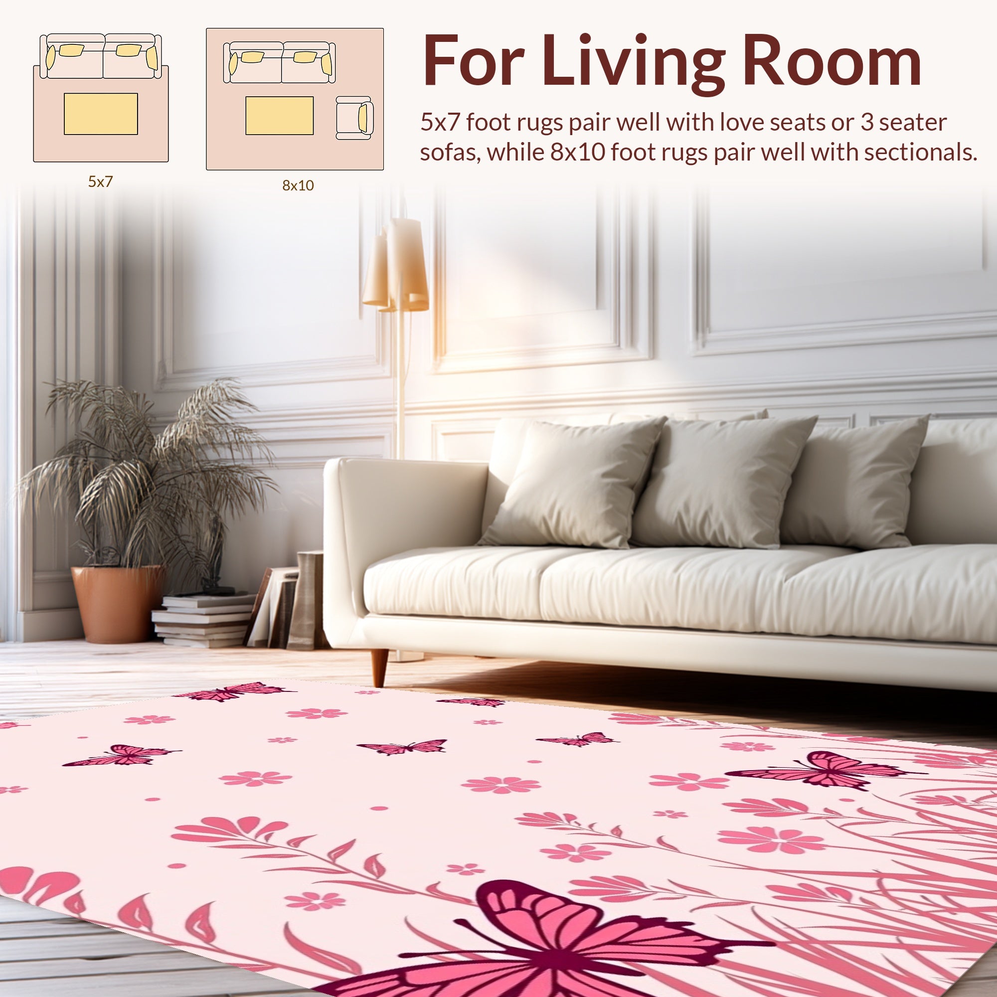 Pink Butterflies and Flowers Garden Design Rug