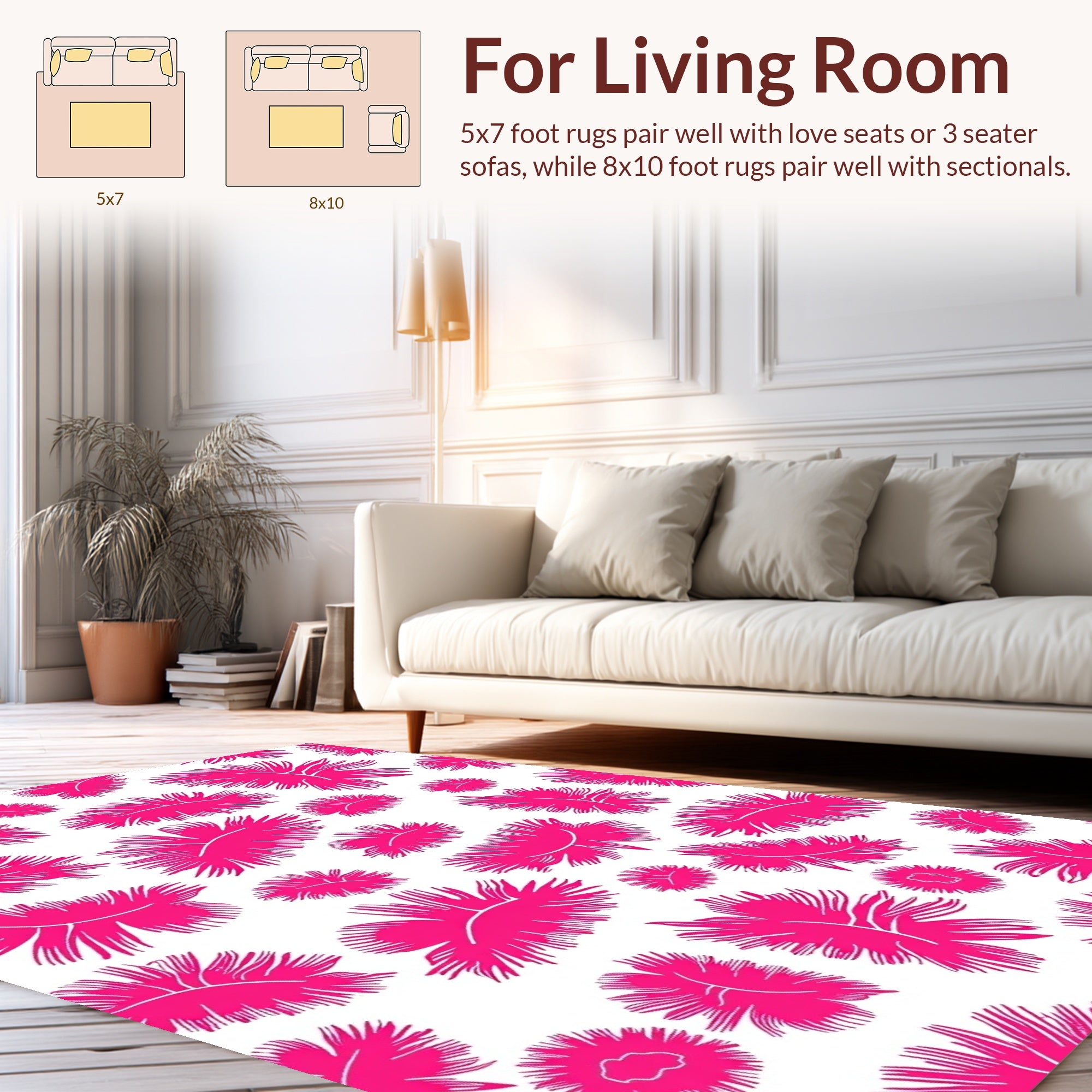 Fuchsia Foliage Patterned Design Rug