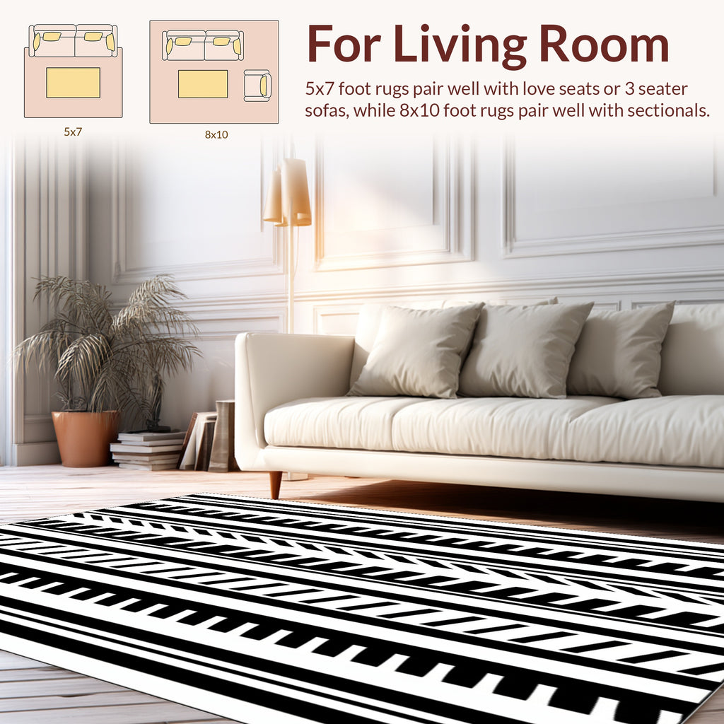 Black White Geometric Stripe Pattern Rug