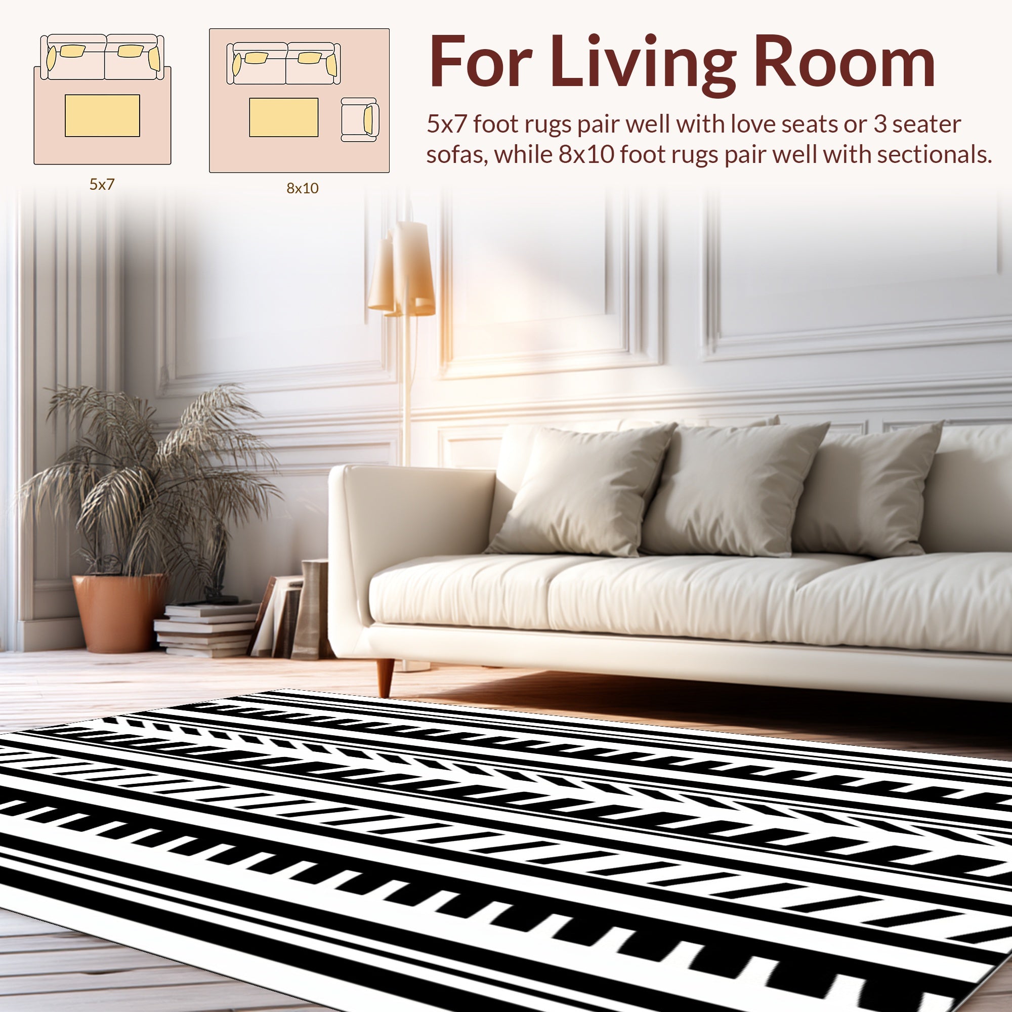 Black White Geometric Stripe Pattern Rug