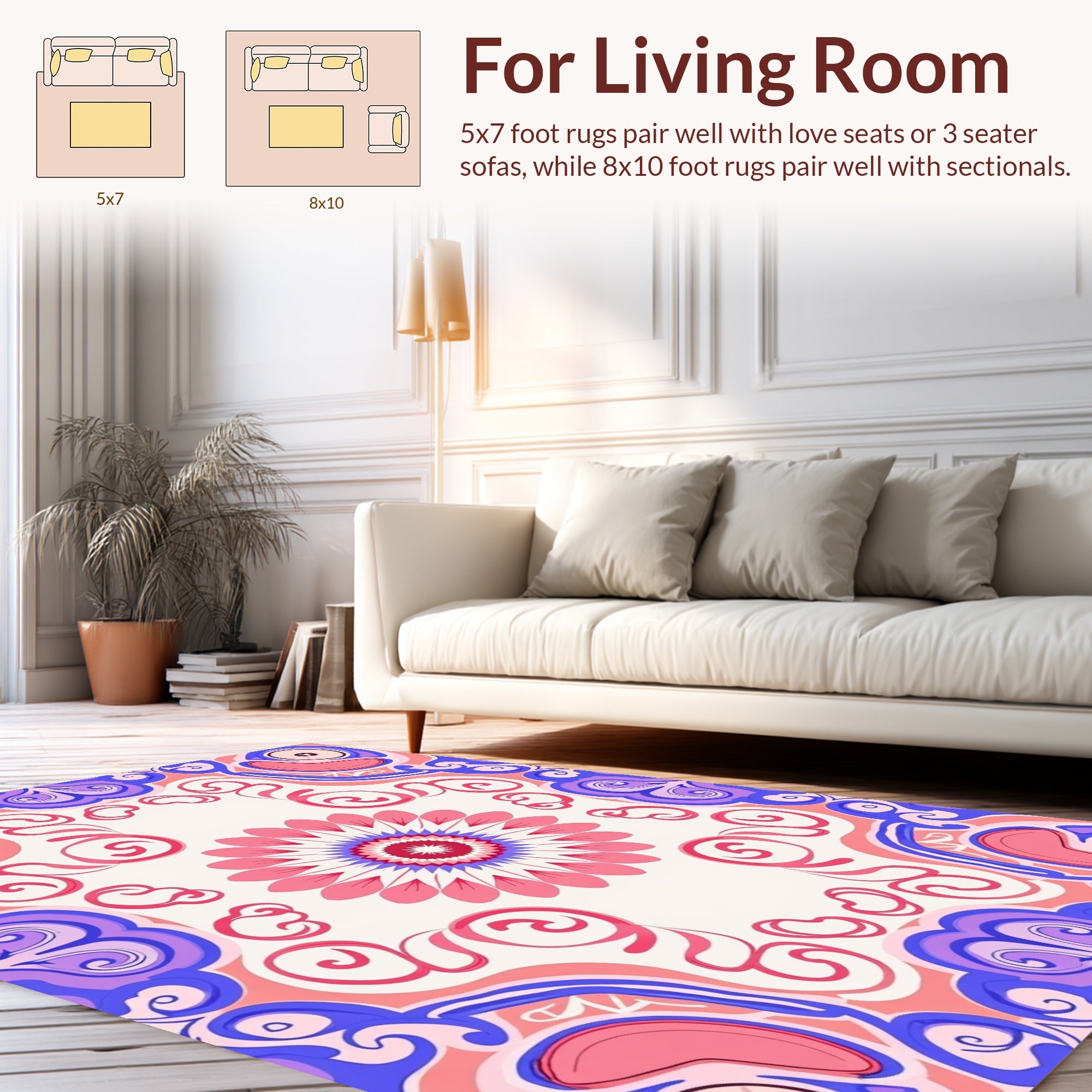 Vibrant Pink Blue Floral Mandala Rug