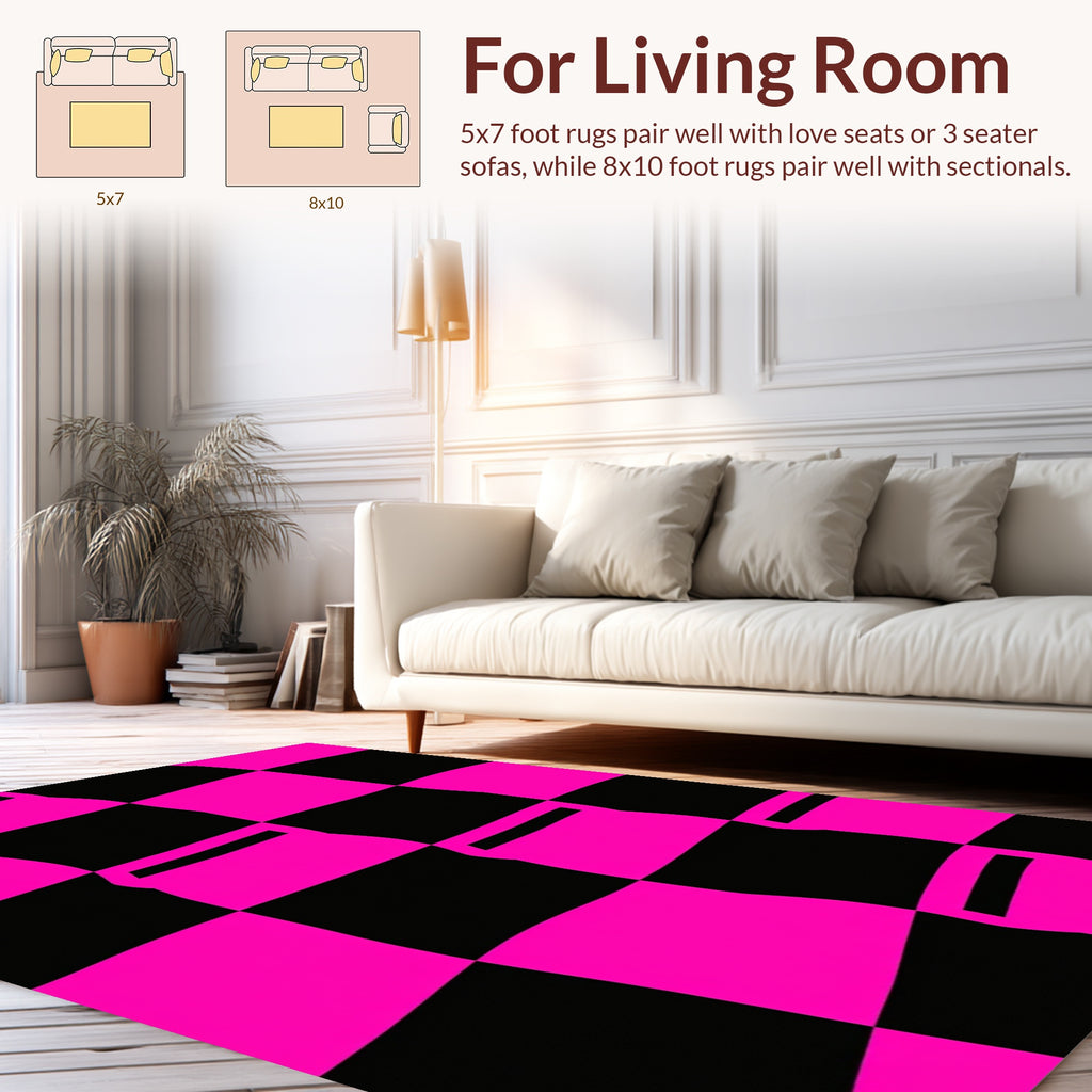 Pink Black Warped Checkerboard Pattern Rug