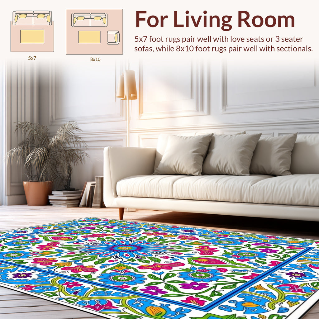 Vibrant Floral Mandala Pattern Design Rug