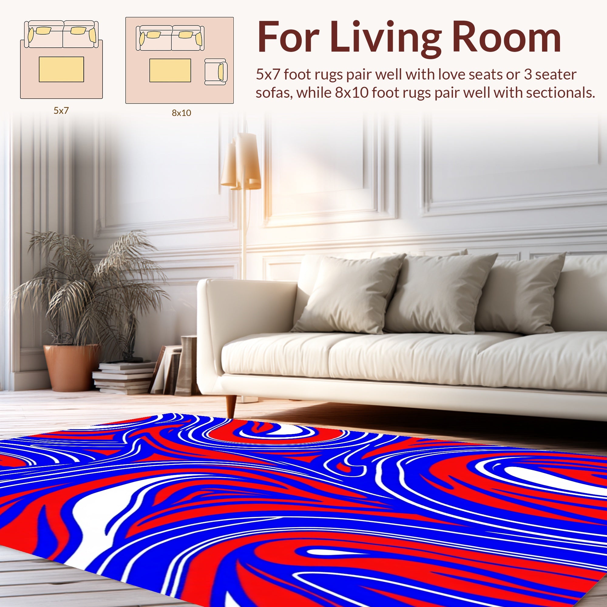 Abstract Red Blue Swirl Pattern Rug