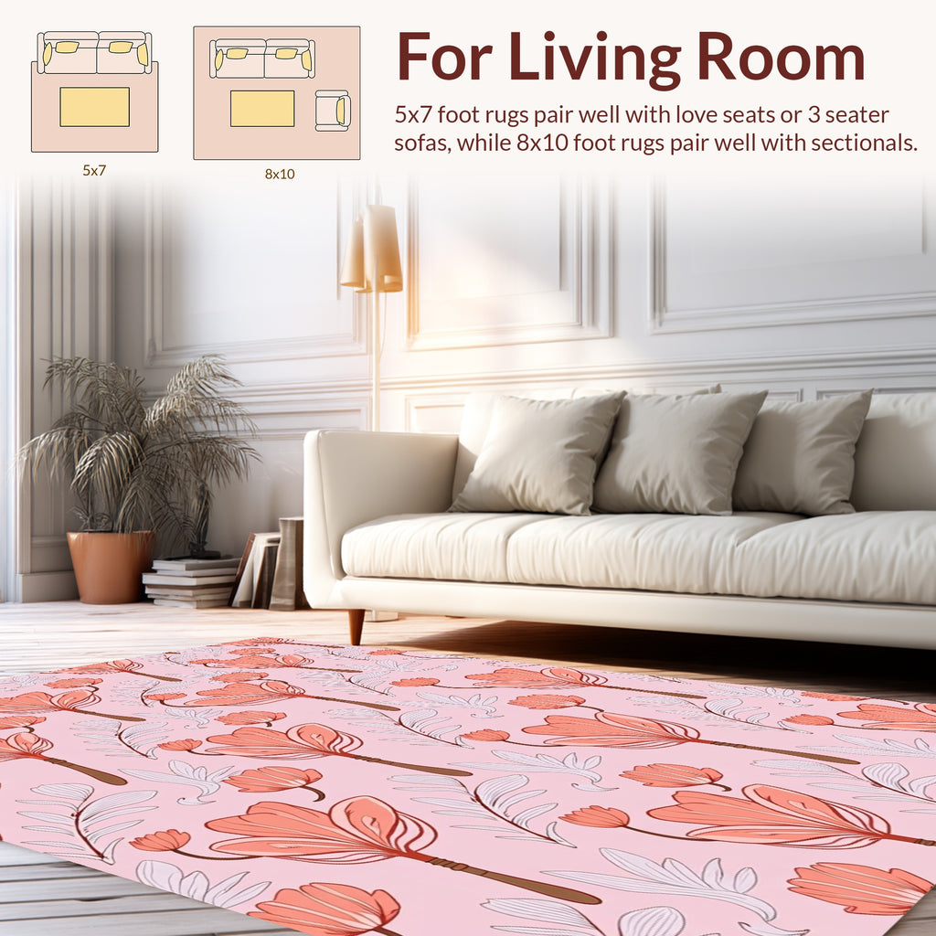Coral Bloom Abstract Floral Pattern Rug