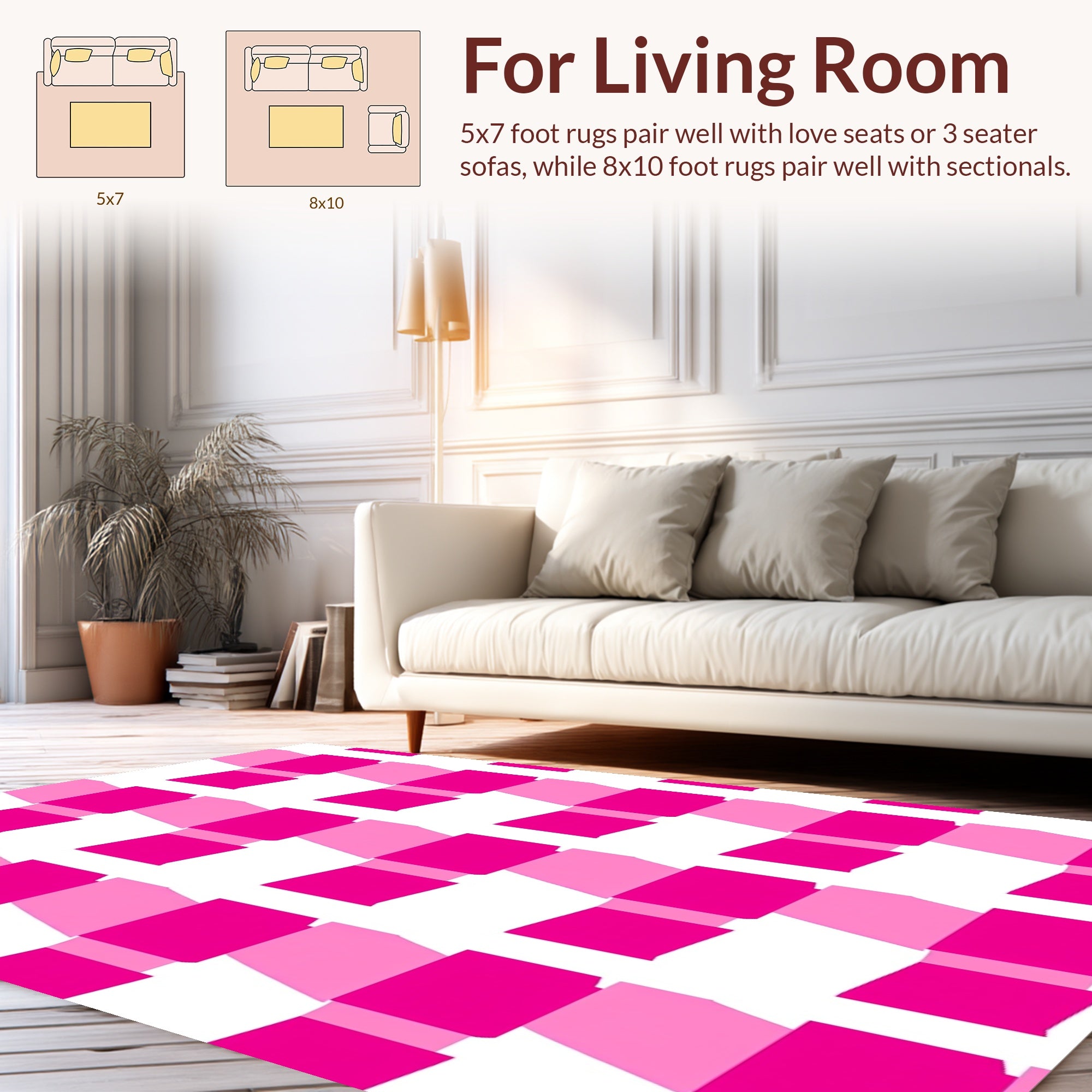 Pink Squared Geometric Pattern Rug