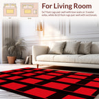 Bold Red Black Plaid Design Rug