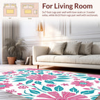 Pink Teal Floral Mandala Pattern Rug
