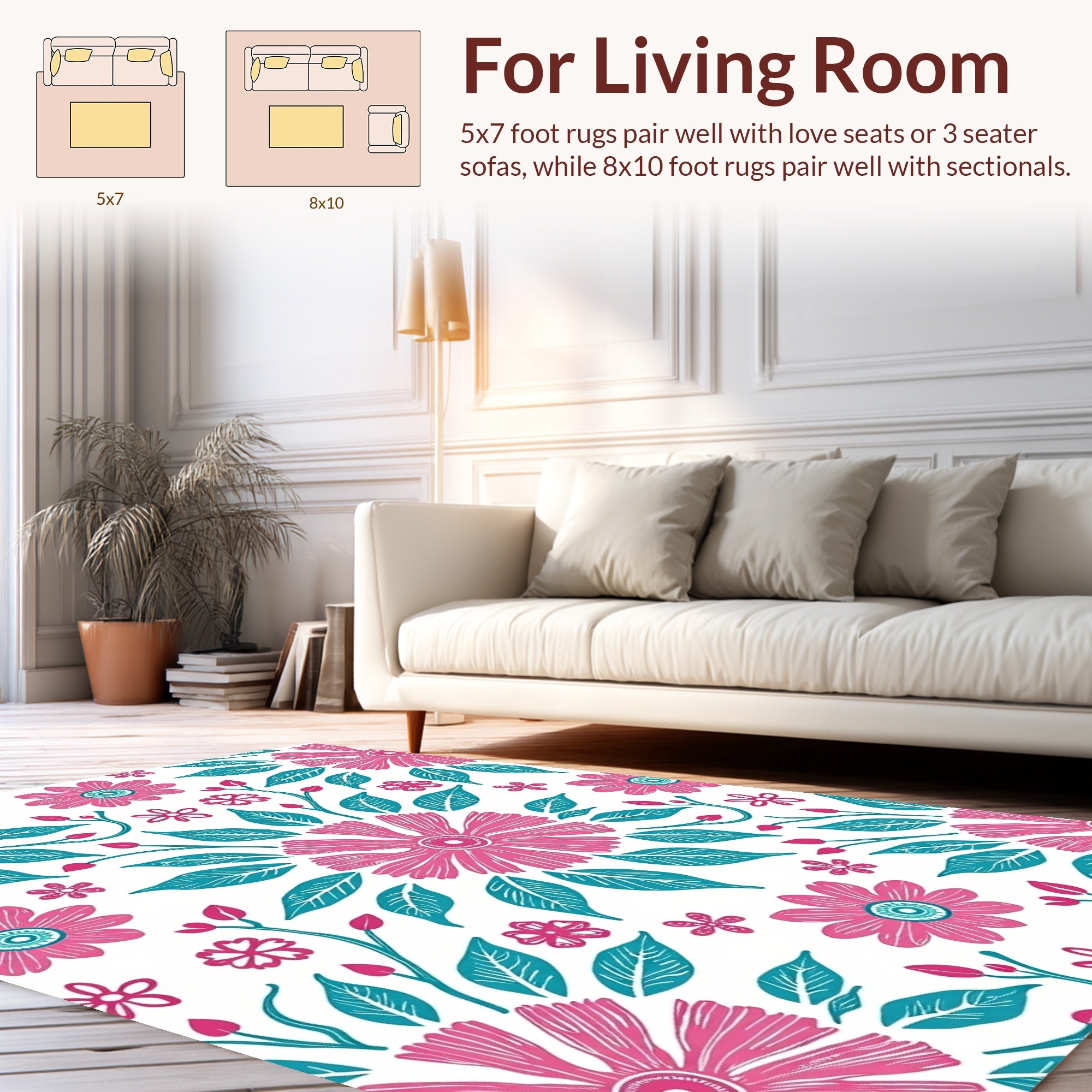 Pink Teal Floral Mandala Pattern Rug