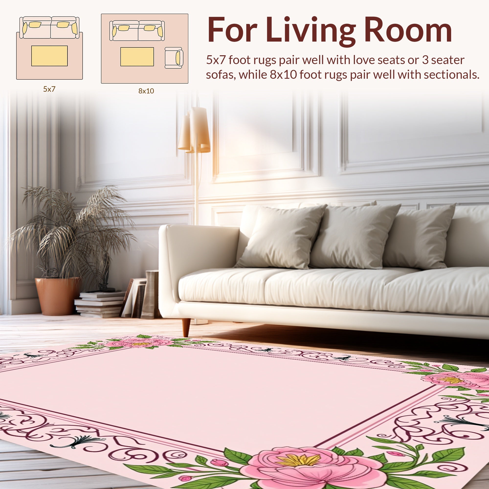 Floral Vine Decorative Pink Rug