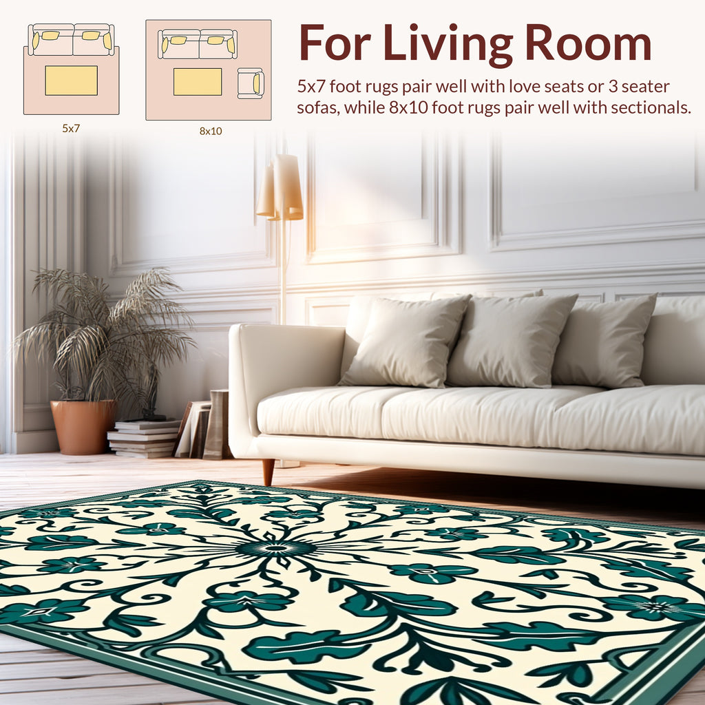 Teal Floral Starburst Pattern Rug