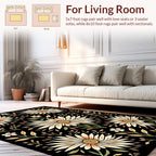Black Floral Daisy Pattern Rug