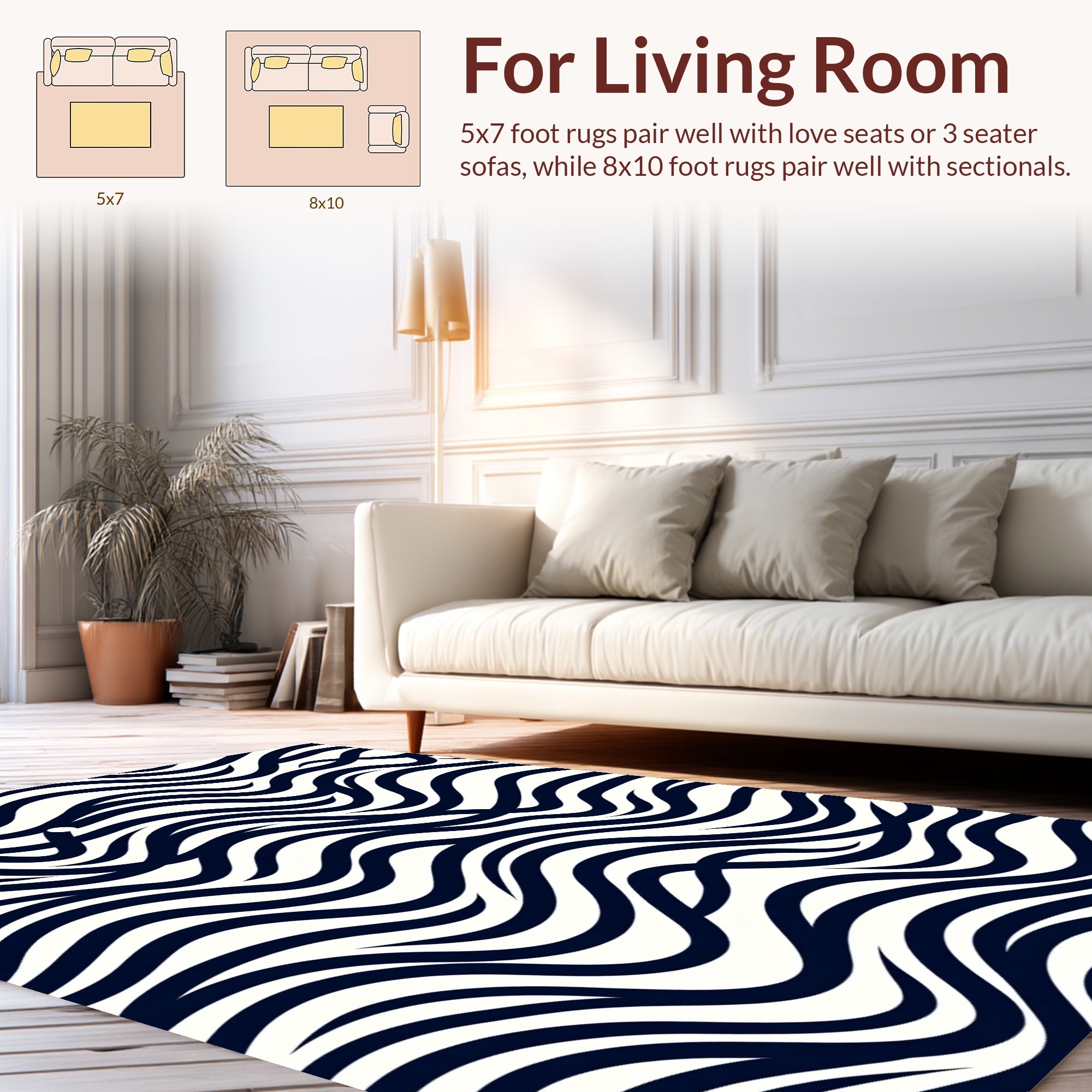 Abstract Wavy Bold Lines Design Rug