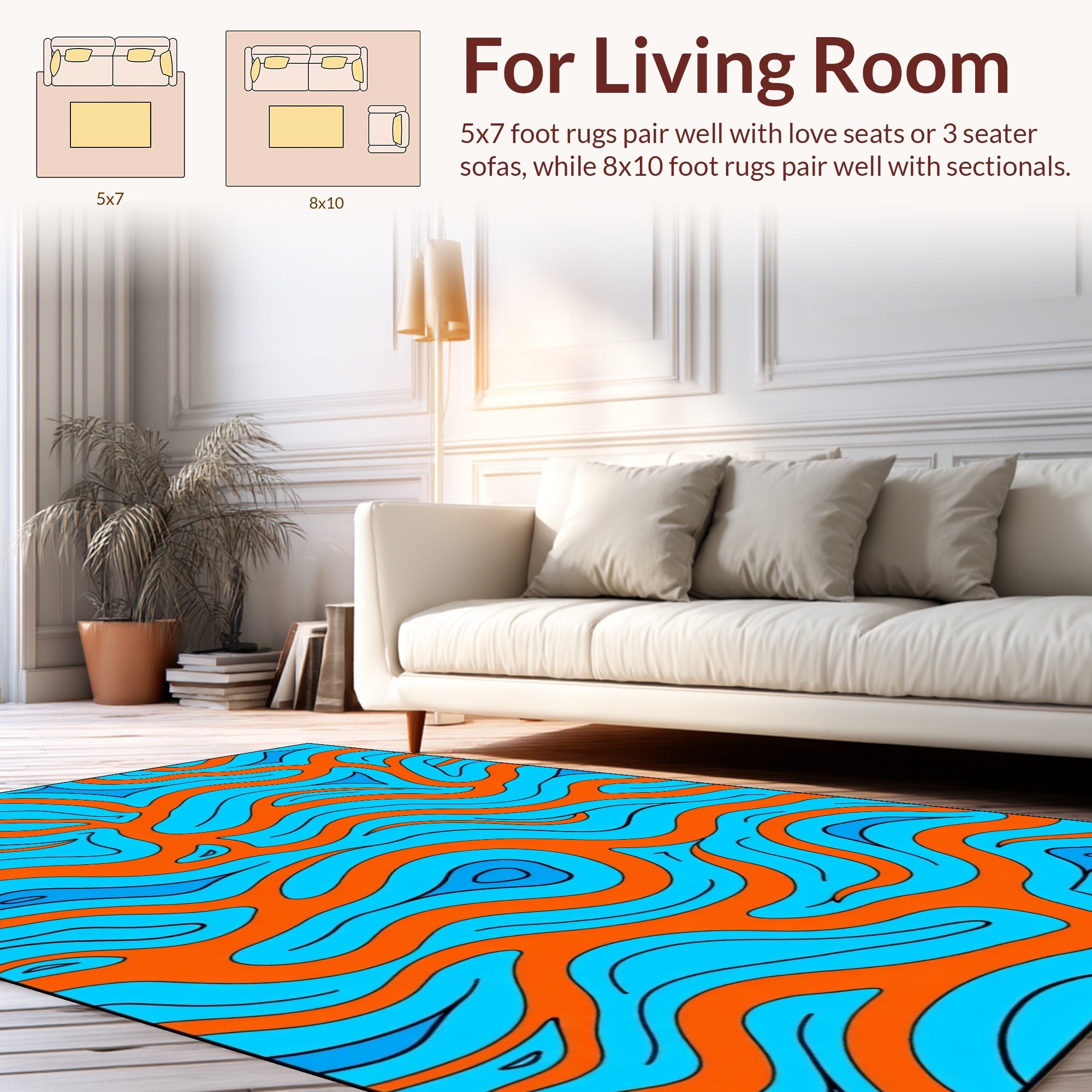 Orange And Blue Flow Pattern Rug