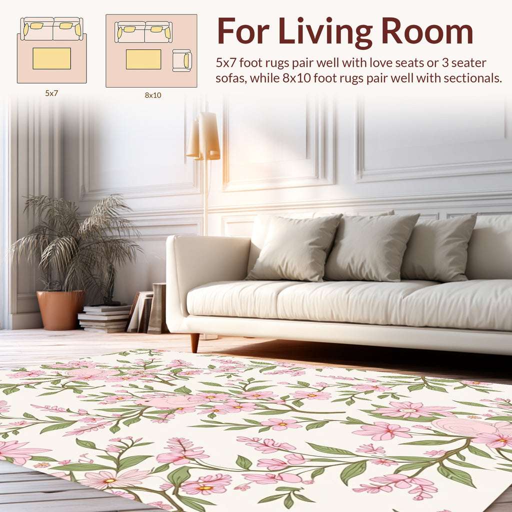 Pink Blossom Bird Pattern Design Rug