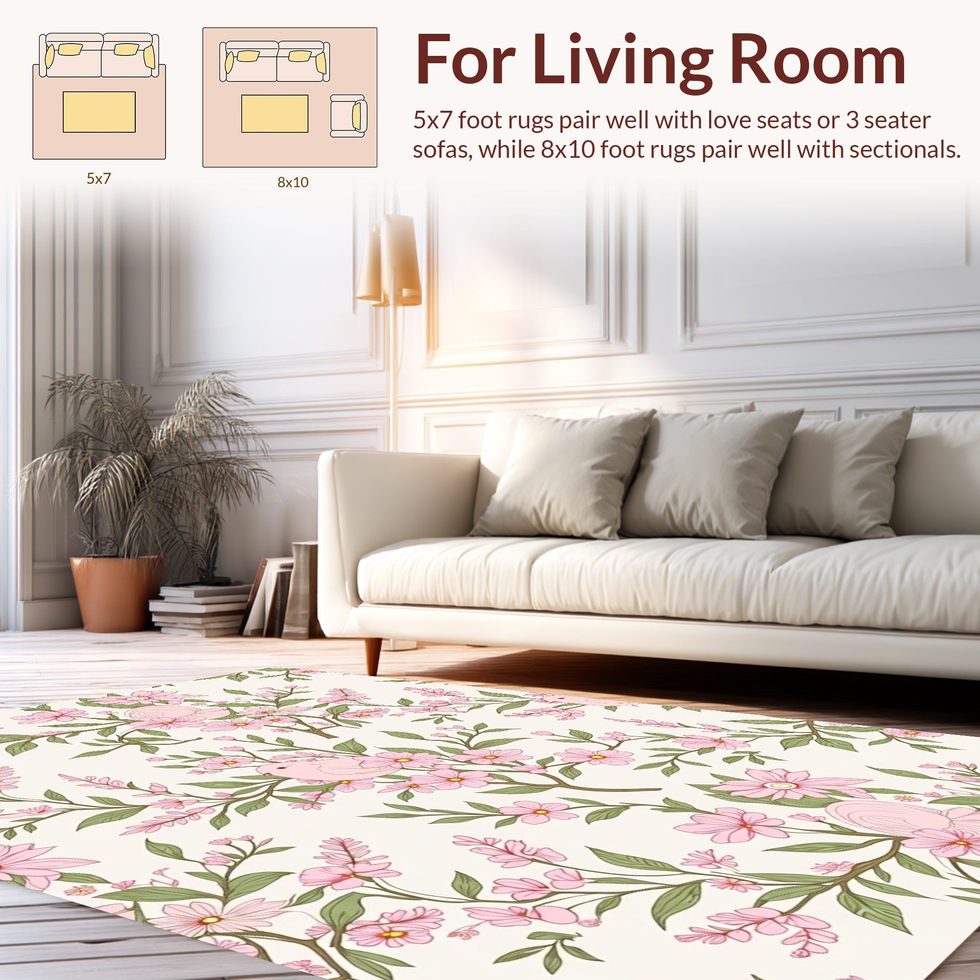 Pink Blossom Bird Pattern Design Rug