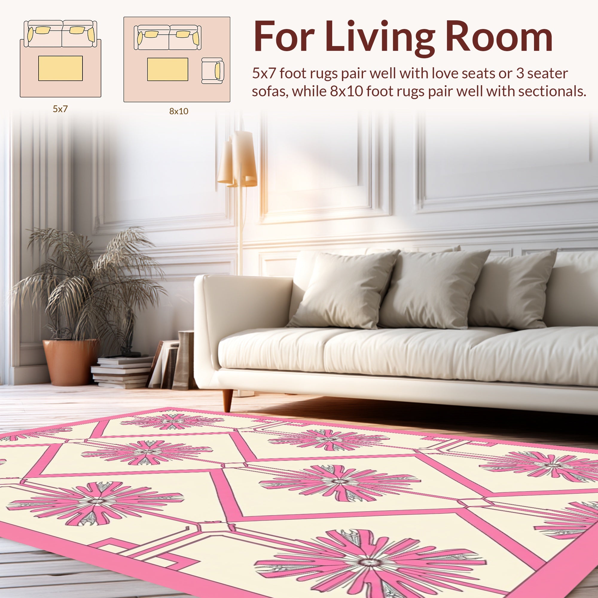 Pink Petal Geometric Patterned Design Rug